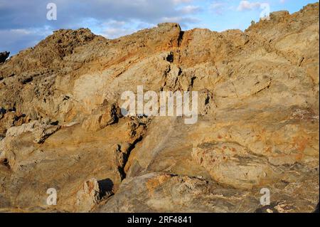 Errore di inversione o di spinta in schists. Cap Ras, Girona, Catalogna, Spagna. Foto Stock