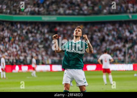 Tomas Pekhart durante la partita PKO BP Ekstraklasa 2023/24 tra Legia Warszawa e LKS Lodz allo Stadio municipale di Legia di Marshall Józef Piłsudski, Foto Stock