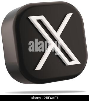 Valencia, Spagna - luglio 2023: X icona dell'app con logo isolato su sfondo bianco, simbolo ritagliato fluttuante nel rendering 3D. X è il nuovo nome e logo di Foto Stock