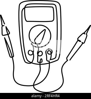 Icona linea sottile isolata multimetro voltmetro digitale. Disegno continuo a una linea. Illustrazione vettoriale nera su sfondo bianco Illustrazione Vettoriale