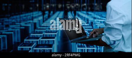 Automazione per l'ottimizzazione del flusso di lavoro dei processi aziendali e il miglioramento dell'efficienza della produzione. Automazione robotica dei processi e responsabili dei processi aziendali Foto Stock