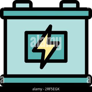 Icona di caricamento della batteria dell'auto per il vettore di contorno. Energia elettrica. Basso colore alcalino piatto Illustrazione Vettoriale