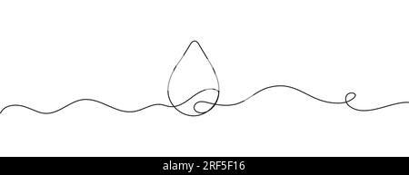 Icona della linea continua a goccia d'acqua. Linea continua di caduta. Icona lineare a goccia d'acqua. Illustrazione Vettoriale