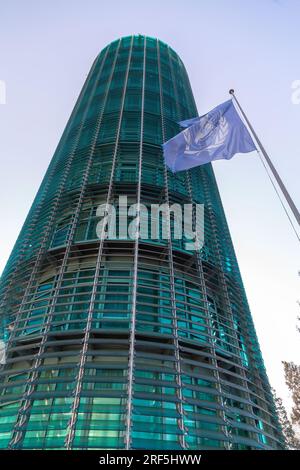 Ginevra, Svizzera - 25 marzo 2022: Edificio dell'Organizzazione meteorologica Mondiale a Ginevra, Svizzera. Foto Stock