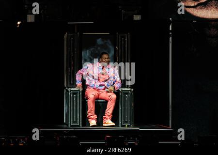 Toronto, Canada. 31 luglio 2023. Busta Rhymes si esibisce sul palco a sostegno del tour The Final Lap di 50 Cent a Toronto Credit: Bobby Singh/Alamy Live News Foto Stock