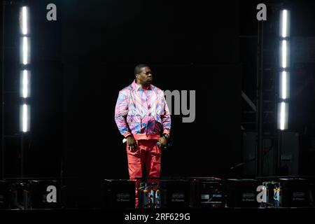 Toronto, Canada. 31 luglio 2023. Busta Rhymes si esibisce sul palco a sostegno del tour The Final Lap di 50 Cent a Toronto Credit: Bobby Singh/Alamy Live News Foto Stock