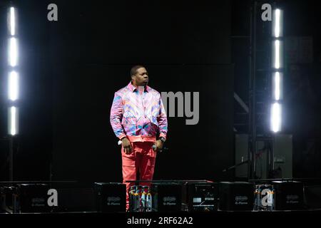 Toronto, Canada. 31 luglio 2023. Busta Rhymes si esibisce sul palco a sostegno del tour The Final Lap di 50 Cent a Toronto Credit: Bobby Singh/Alamy Live News Foto Stock