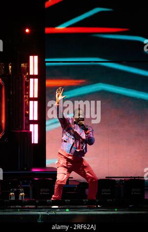 Toronto, Canada. 31 luglio 2023. Busta Rhymes si esibisce sul palco a sostegno del tour The Final Lap di 50 Cent a Toronto Credit: Bobby Singh/Alamy Live News Foto Stock