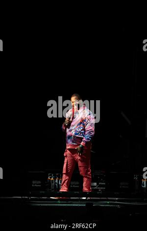 Toronto, Canada. 31 luglio 2023. Busta Rhymes si esibisce sul palco a sostegno del tour The Final Lap di 50 Cent a Toronto Credit: Bobby Singh/Alamy Live News Foto Stock