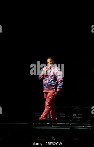 Toronto, Canada. 31 luglio 2023. Busta Rhymes si esibisce sul palco a sostegno del tour The Final Lap di 50 Cent a Toronto Credit: Bobby Singh/Alamy Live News Foto Stock