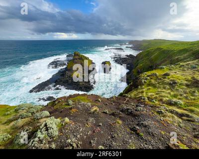 Viste spettacolari dell'area costiera di Summerlands verso i Nobbies su Phillip Island, Victoria, Australia. Foto Stock