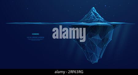 Iceberg digitale antartico nell'oceano in futuristico stile poligonale Illustrazione Vettoriale