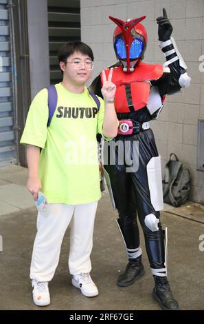 Shanghai, Cina. 1 agosto 2023. Cosplayer Kamen Rider a ChinaJoy2023, Shanghai, Cina, 30 luglio 2023. (Foto di Costfoto/NurPhoto) credito: NurPhoto SRL/Alamy Live News Foto Stock