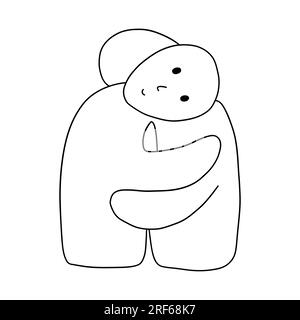 Due figure che abbracciano sembrano persone. Concetto di sostegno, amore, amicizia e mutua assistenza. Illustrazione vettoriale isolata in bianco e nero Hand dr Illustrazione Vettoriale