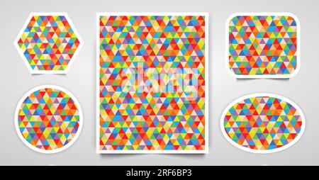 Set di motivi triangolari colorati geometrici astratti, sfondo con forme diverse Illustrazione Vettoriale