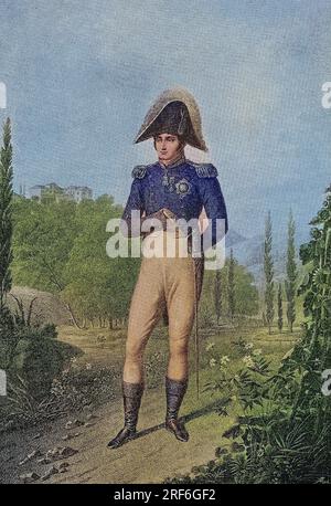 Jerome-Napoleon Bonaparte, geboren als Girolamo Buonaparte, 15. Dal 1784 al 24 novembre. Juni 1860, War der jüngste Bruder von Napoleon I. und regierte als Jerome I., offiziell Hieronymus Napoleon, König von Westfalen, zwischen 1807 und 1813, französisch, digitale verbesserte Reproduktion eines Originaldrucks aus dem 19. Jahrhundert / Jerome-Napoleon Bonaparte, nato Girolamo Buonaparte, 15 novembre 1784 - 24 giugno 1860, era il fratello più giovane di Napoleone i e regnò come Girolamo i, formalmente Hieronymus Napoleon, re di Vestfalia, tra il 1807 e il 1813, francese, riproduzione digitale migliorata di AN Foto Stock