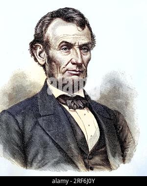 Abraham Lincoln, 12 anni. Dal 1809 al 15 febbraio. Aprile 1865, War der 16. Präsident der Vereinigten Staaten von Amerika von 1861 bis 1865, digitale verbesserte Reproduktion eines Originaldrucks aus dem 19. Jahrhundert / Abraham Lincoln, 12 febbraio 1809 - 15 aprile 1865, è stato il XVI presidente degli Stati Uniti d'America dal 1861 al 1865, riproduzione digitale migliorata di una stampa originale del XIX secolo Foto Stock