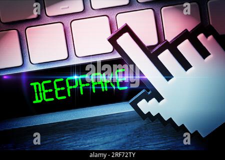 FOTOMONTAGE, Computertaste mit der Aufschrift deepfake Foto Stock