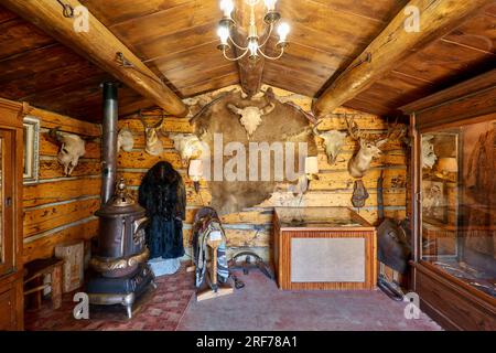 Cabina di Arland, foto interne Old Trail Town, Cody, Wyoming, Stati Uniti d'America Foto Stock