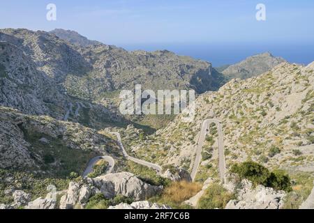 Serpentinenstraße SA Calobra ma-2141, Serra de Tramuntana, Mallorca, Spanien Foto Stock