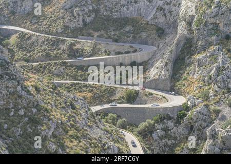 Serpentinenstraße SA Calobra ma-2141, Serra de Tramuntana, Mallorca, Spanien Foto Stock