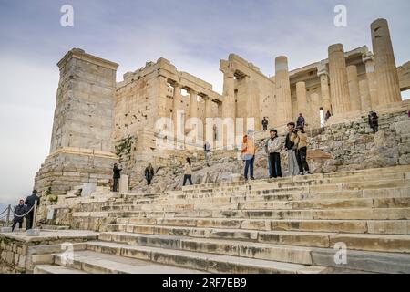 Treppe, TORBAU Propyläen, Akropolis, Athen, Griechenland Foto Stock
