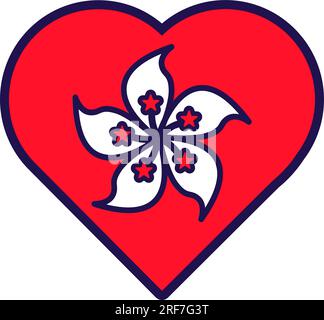 Il cuore patriota nei colori della bandiera nazionale di Hong Kong. Elemento festivo, attributi del giorno dell'indipendenza di Hong Kong. Icona vettoriale dei cartoni animati nei colori nazionali di Illustrazione Vettoriale