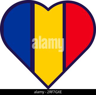 Cuore Patriota nei colori della bandiera nazionale della Romania. Elemento festivo, attributi del giorno dell'indipendenza della Romania. Icona vettoriale dei cartoni animati nei colori nazionali di Coun Illustrazione Vettoriale