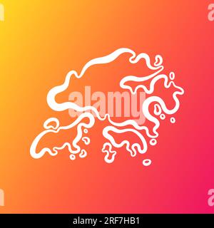 Mappa di profilo bianca di Hong Kong su sfondo sfumato arancione e viola. Illustrazione Vettoriale