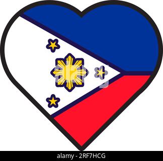 Cuore Patriota nei colori della bandiera nazionale delle Filippine. Elemento festivo, attributi del giorno dell'indipendenza delle Filippine. Icona vettoriale dei cartoni animati nei colori nazionali Illustrazione Vettoriale