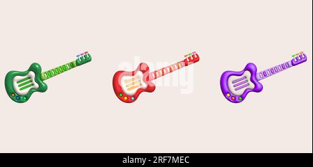 Chitarra giocattolo 3d Icon, divertenti giocattoli per bambini Illustrazione Vettoriale