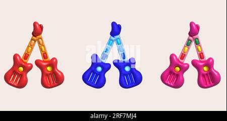 Chitarra giocattolo 3d Icon, divertenti giocattoli per bambini Illustrazione Vettoriale