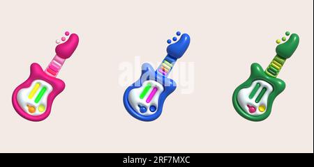 Chitarra giocattolo 3d Icon, divertenti giocattoli per bambini Illustrazione Vettoriale