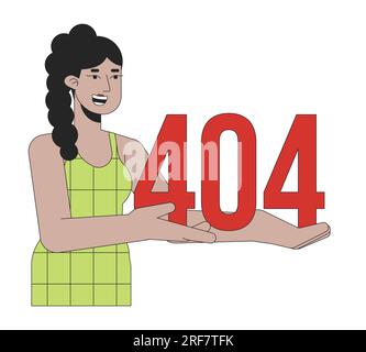 Donna latina felice con messaggio flash di errore 404 Illustrazione Vettoriale