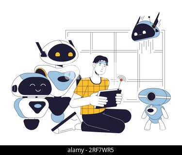 Illustrazione del punto vettoriale del concetto di linea piatta robotica Illustrazione Vettoriale