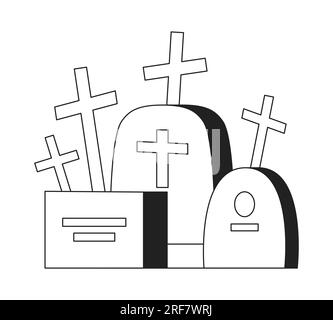 Cimitero di Halloween con croci oggetto vettoriale piatto monocromatico Illustrazione Vettoriale