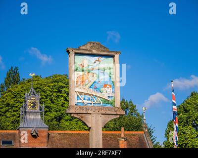 Goring-on-Thames, Village Sign, Oxfordshire, Inghilterra, Regno Unito, GB. Foto Stock