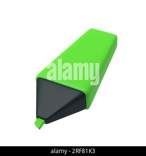 icona evidenziatore verde 3d per l'ufficio scolastico. Illustrazione del simbolo di messaggio importante cancelleria che rende modificabile isolato Foto Stock