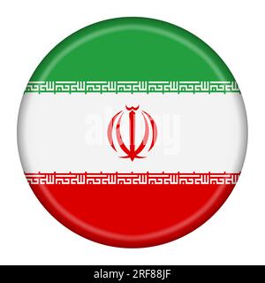 Un pulsante bandiera Iran illustrazione 3d con tracciato di ritaglio Foto Stock