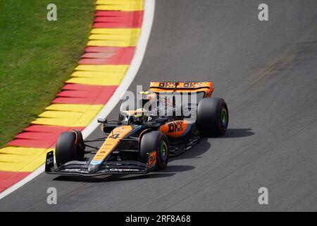 Lando Norris del Regno Unito alla guida della (4) McLaren F1 Team MCL60 Mercedes durante il Gran Premio belga di Formula 1 MSC Cruises 2023 il 30 luglio 2023 a Francorchamps, in Belgio. Crediti: Luca Rossini/e-Mage/Alamy Live News Foto Stock