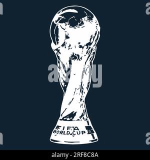 Logo bianco del trofeo della Coppa del mondo FIFA, illustrazione vettoriale Abstract Blue immagine di sfondo modificabile Illustrazione Vettoriale
