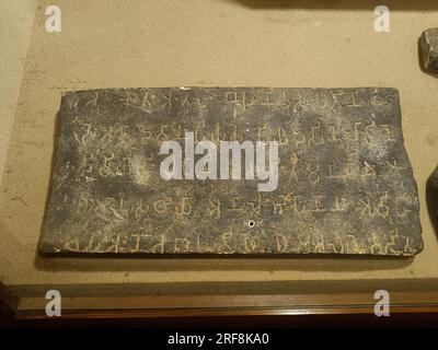 Iscrizione Ashokan, III secolo d.C. Script: Brahmi, Language, Prakrit. Trovato a Kapileshwara. Si legge quando re Devanama Priyadarshi Ashoka aveva un'ape Foto Stock