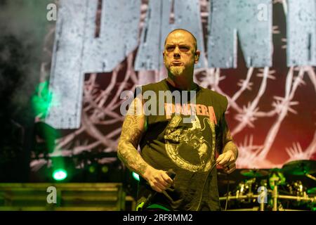 Milwaukee, USA. 31 luglio 2023. Phil Anselmo di Pantera all'American Family Insurance Amphitheatre il 31 luglio 2023, a Milwaukee, Wisconsin (foto di Daniel DeSlover/Sipa USA) credito: SIPA USA/Alamy Live News Foto Stock