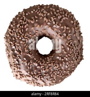 Tagliate la ciambella con glassa di cioccolato ricoperta di piccole gocce di cioccolato bianco . Foto Stock