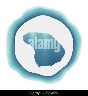 Lanai logo. Badge of the island. Layered circular sign around Lanai border shape. Superb vector illustration. Illustrazione Vettoriale