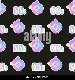 Tomagotchi nostalgia pattern 00s , 2000, illustrazione vettoriale su sfondo bianco isolato. Illustrazione Vettoriale