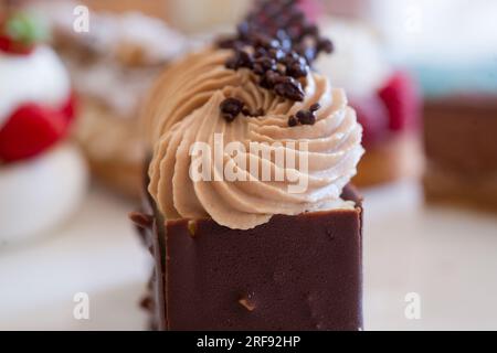 Torta con crema di caffè individuale, pasticceria francese Foto Stock
