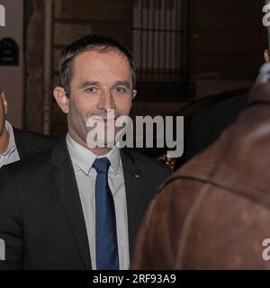 Benoît Hamon, candidat à la primaire de la gauche en Meeting à Paris, le 14 décembre 2016. Foto Stock