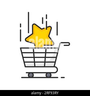 Carrello con icona stella bonus, vantaggi di incentivi fedeltà vettoriali, punti premio, premio o regalo. Sistema di incentivi per lo shopping del programma fedeltà del cliente simbolo della linea di colore con stella dorata nel carrello Illustrazione Vettoriale