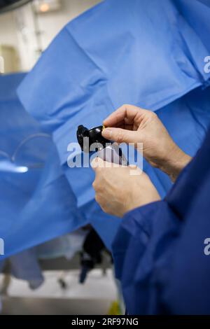 Telecamera endoscopica per il trattamento dell'iperplasia prostatica benigna con laser. Foto Stock